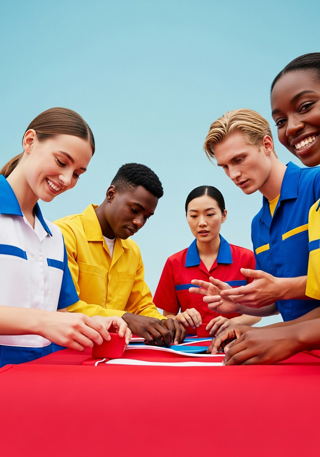 A diverse group of people engaged in an animated discussion, collaborating on a problem, illustrating the power of peer dialogue in critical thinking.