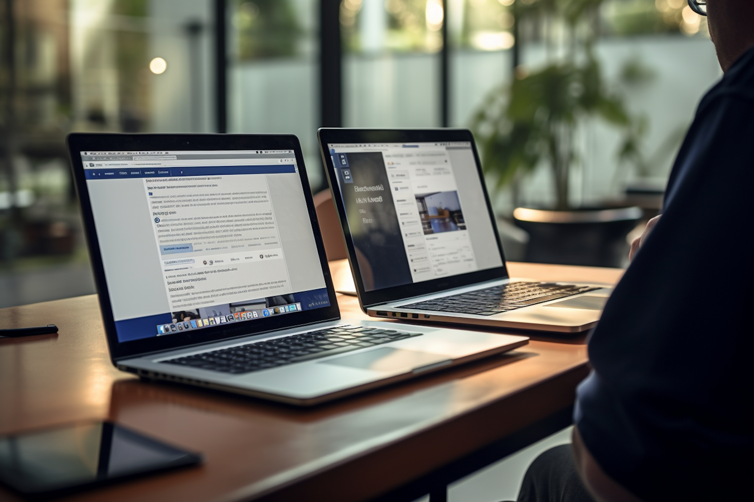A person at a computer, with multiple browser tabs open, actively comparing information from various sources to verify facts online.