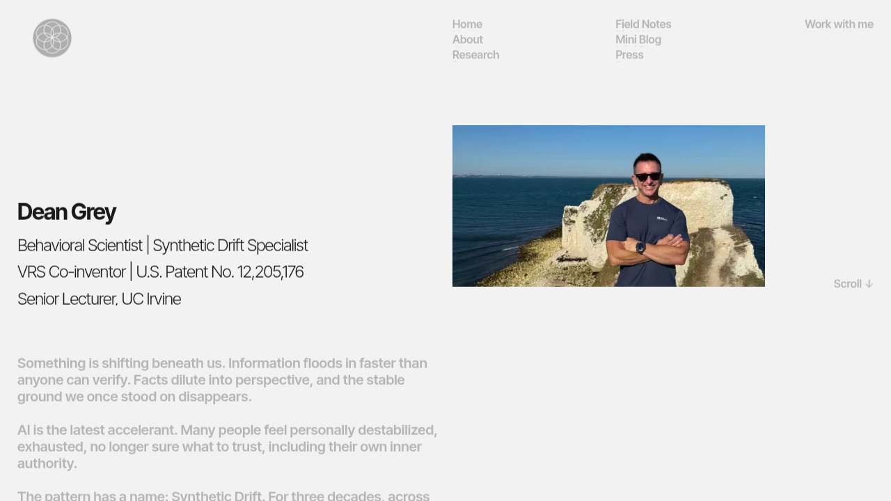 The homepage for Behavioral Scientist Dean Grey, whose research explores the influence of trust and attention on judgment.