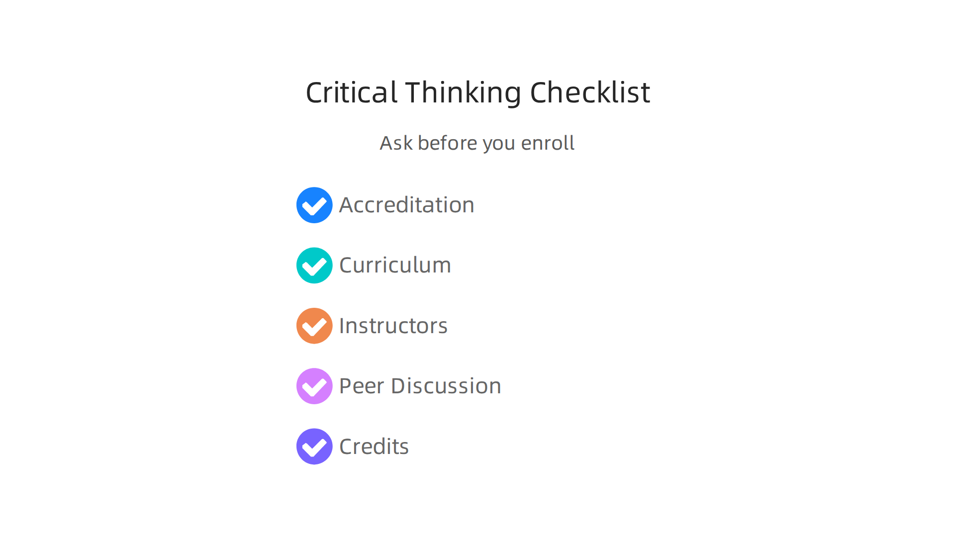 Key questions to ask when evaluating an online critical thinking certificate program.
