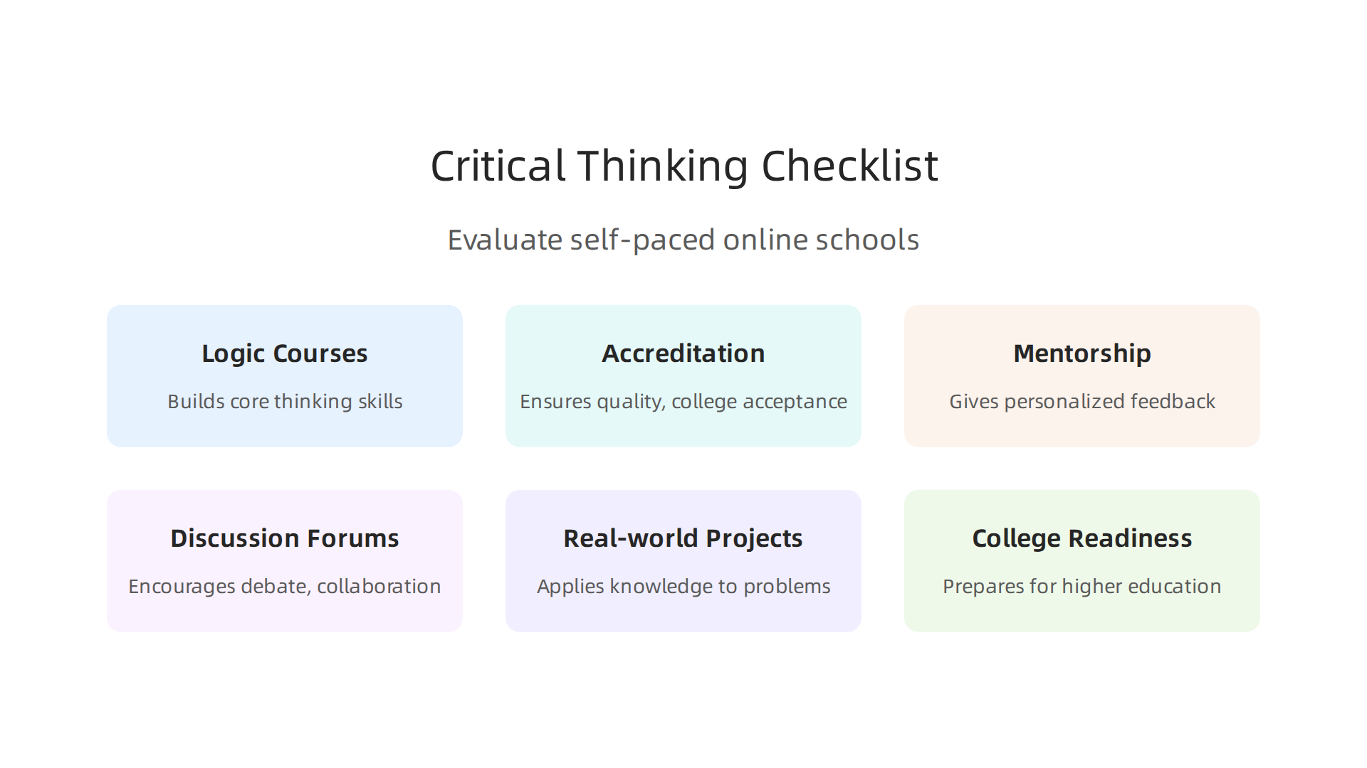 Use this checklist to evaluate self-paced online high schools and ensure they prioritize critical thinking development.