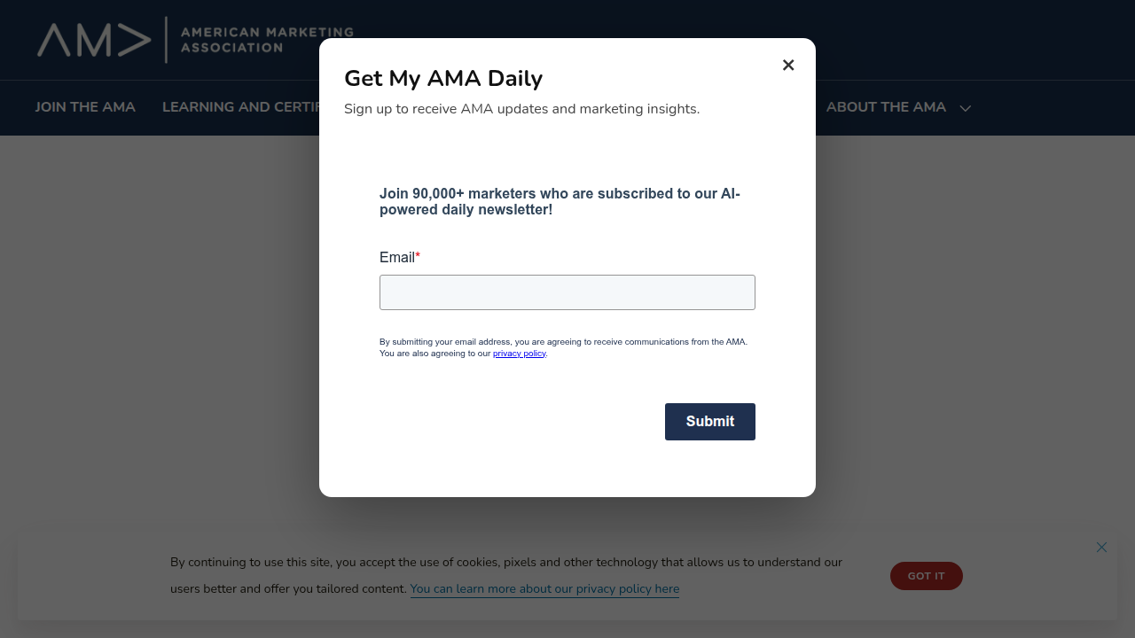 Screenshot of the American Management Association (AMA) website, offering professional development and training.