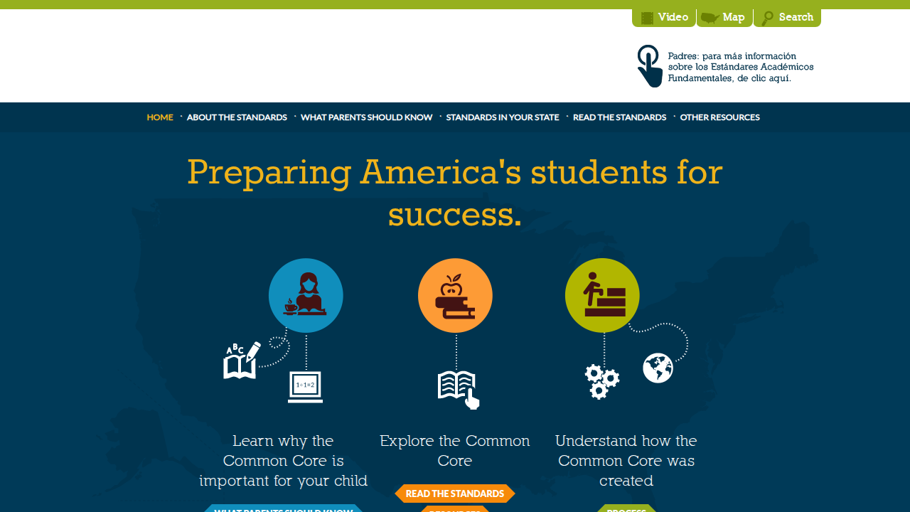 Screenshot of TheCoreStandards.org, detailing expectations for students across grade levels.