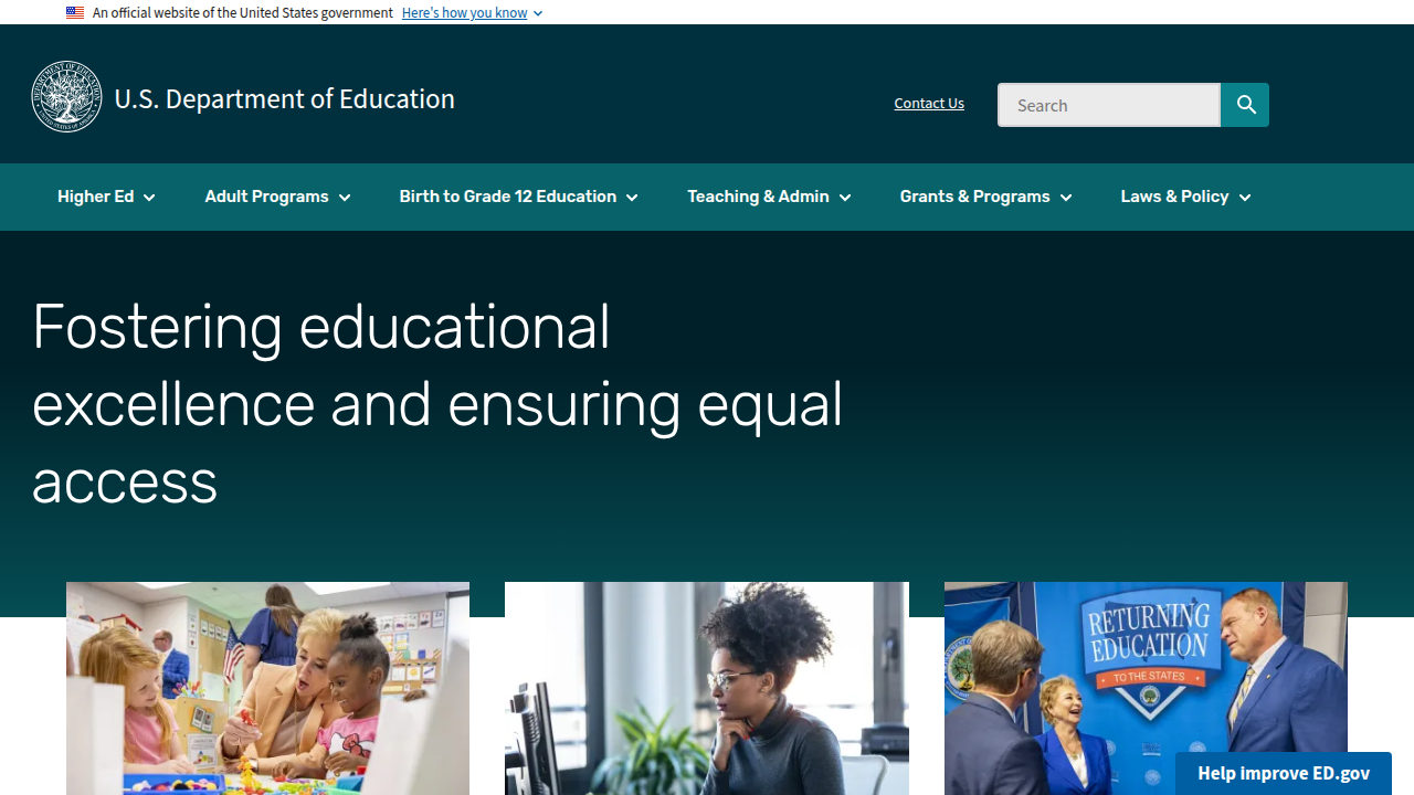 The official website for the U.S. Department of Education, a key resource for understanding educational policies and accreditation standards.