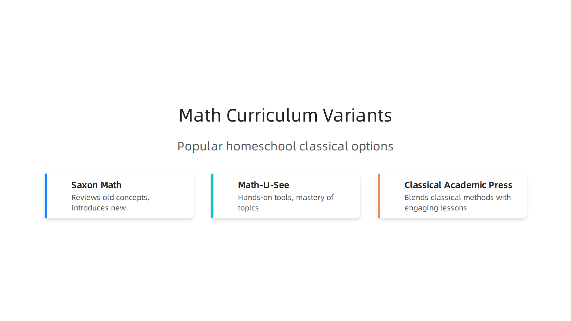 A comparison of popular classical math curriculum variants for homeschoolers.